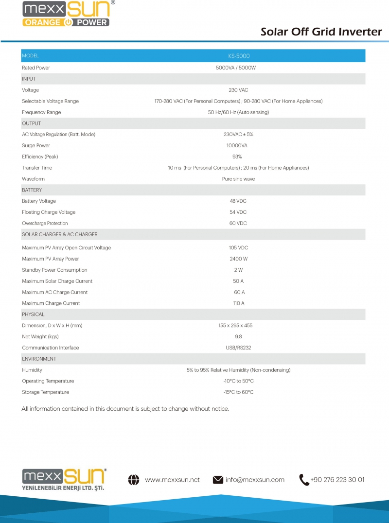 Tam sinüs akıllı 48V 5000W (Axpert KS-5000) - 2