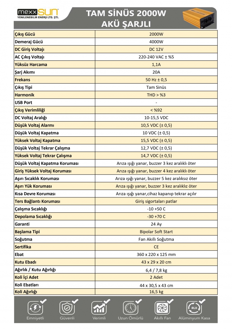 Full Sine Charged / Screened 12V 2000W - 1