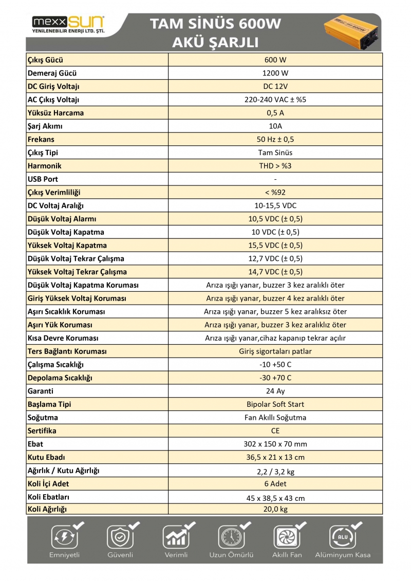 Tam Sinüs Şarjlı 12V 600W - 1