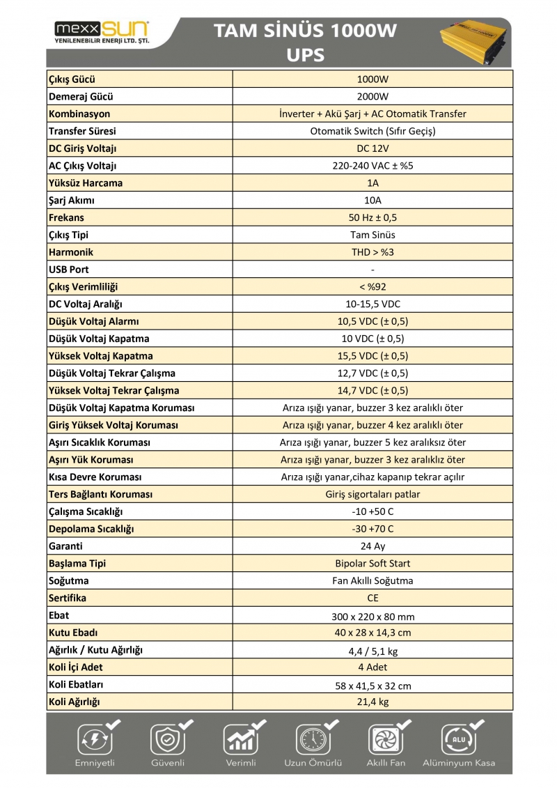 Tam Sinüs UPS 12V 1000W - 1