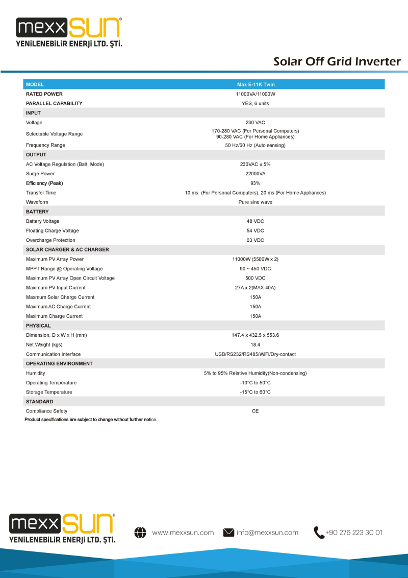 Tam sinüs akıllı 48V 11000W Twin (MAX E-11K) - 2