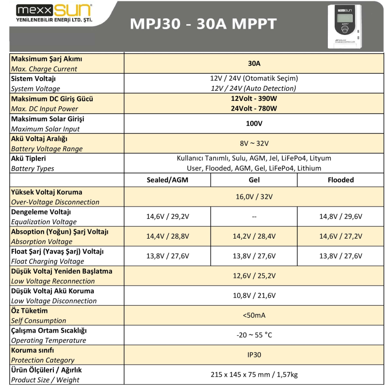 Solar Charge Controller MPJ30 30A 12/24V - 1