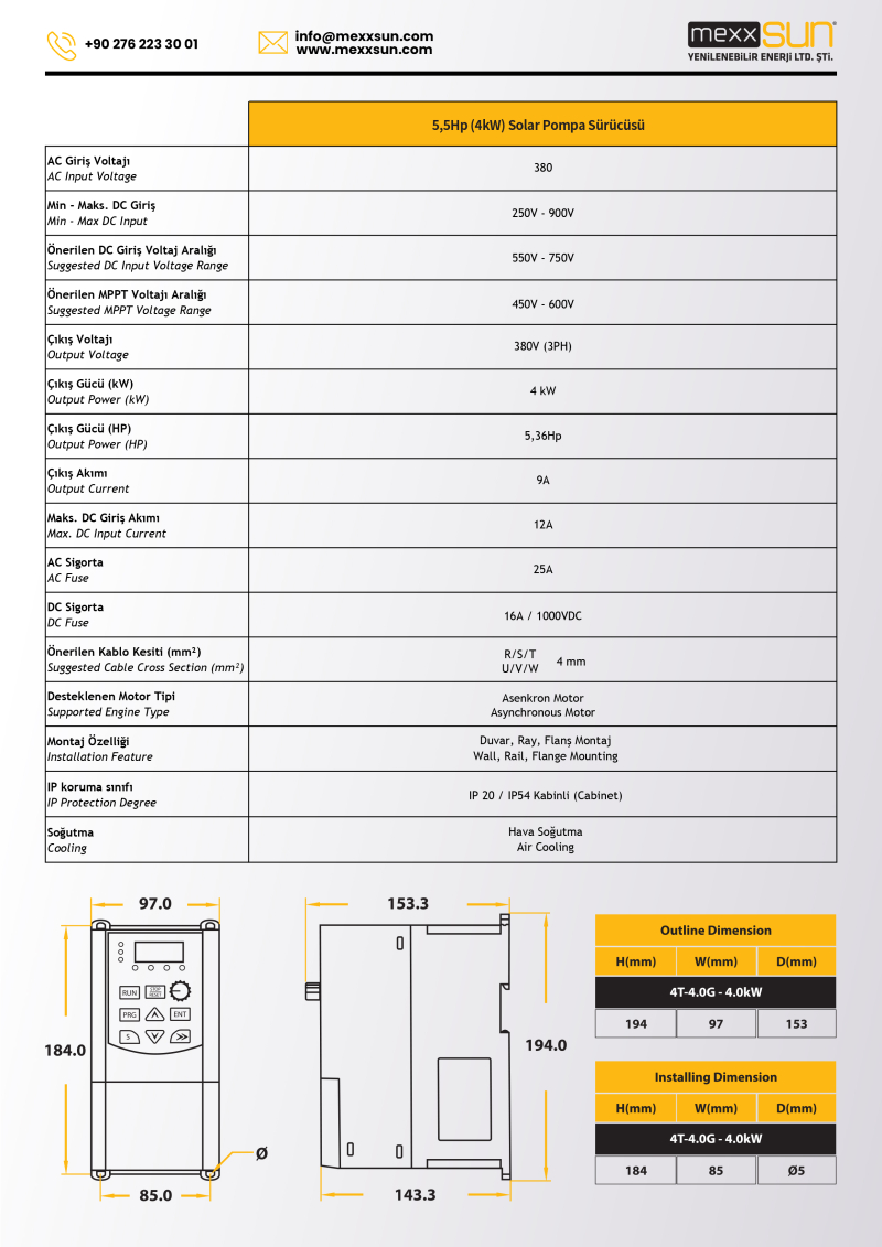 5,5Hp (4 kW) Solar Pompa Sürücüsü (Trifaze) - 2