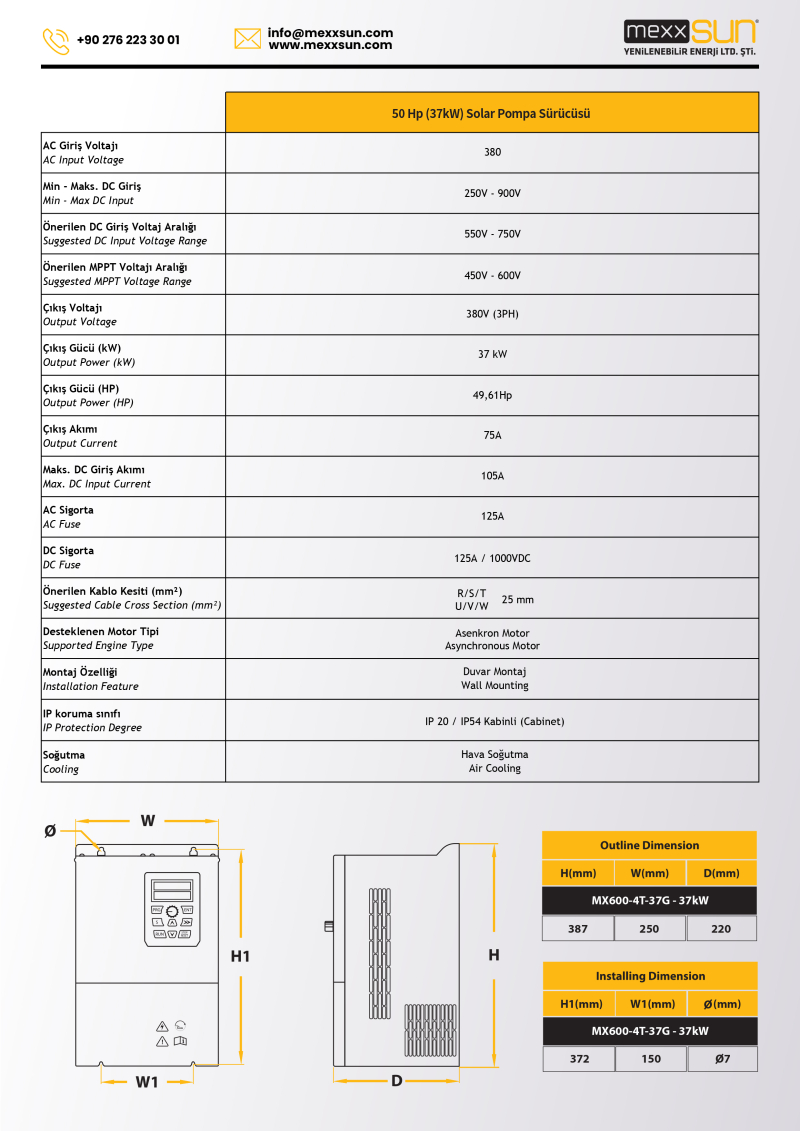 50Hp (37 kW) Solar Pompa Sürücüsü (Trifaze) - 2