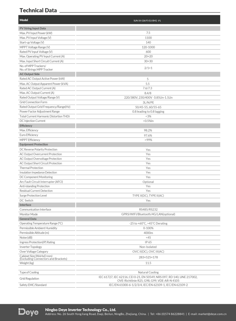 PV Inverter SUN-5K-G06P3-EU-BM2-P1 - 2