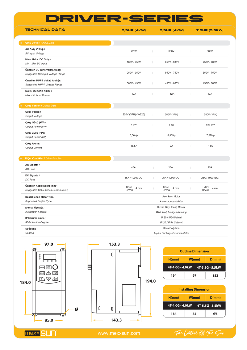 Solar VFD 5,5Hp (4 kW) (3x220) - 2