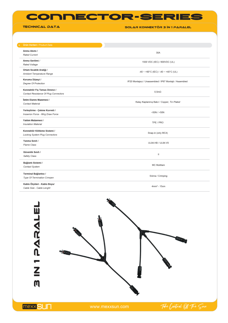 Solar Konnektör 3 in 1 Kablolu Paralel - 1