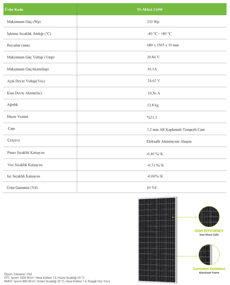 TSM210-210W 12V MONOKRİSTAL SOLAR PANEL - 1