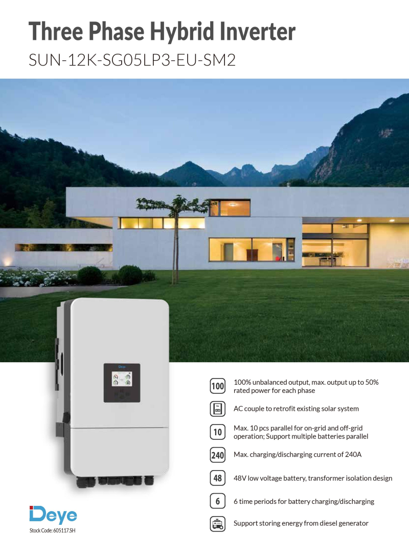 DEYE 12 KW Hibrit Trifaze LV (48V) - 1