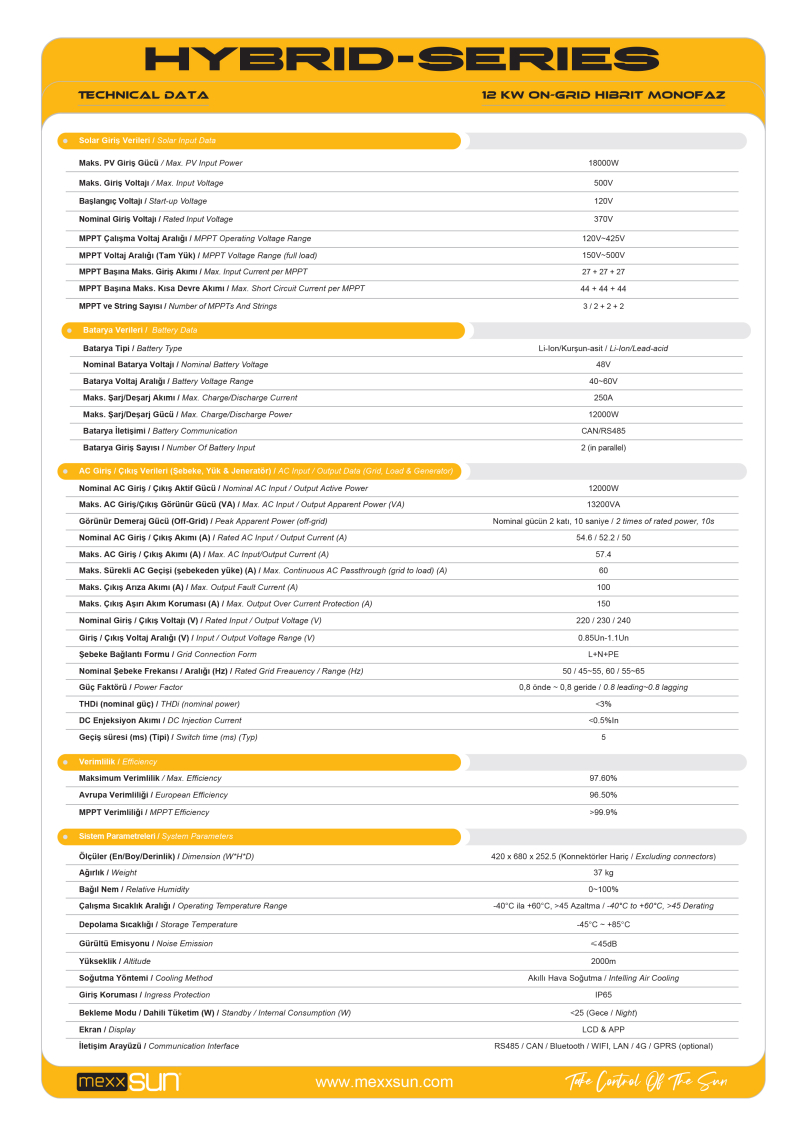 MEXXSUN 12 KW Hibrit Monofaze LV (48V) - 2
