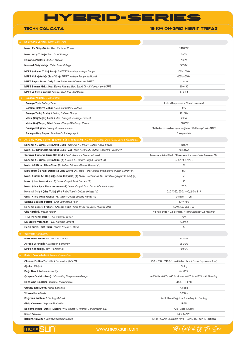 MEXXSUN 15 KW Hibrit Trifaze LV (48V) - 2
