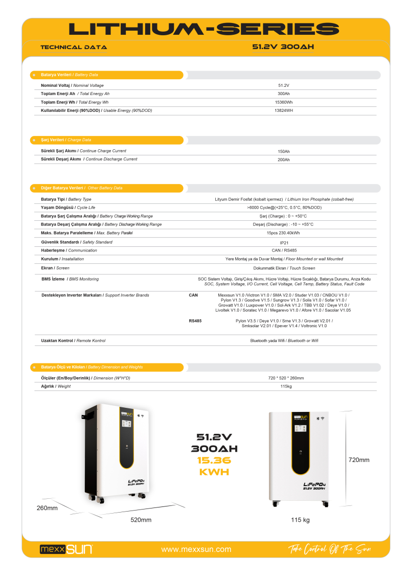 MEXXSUN Lityum Akü 51,2V 300Ah (LiFePo4) - 2